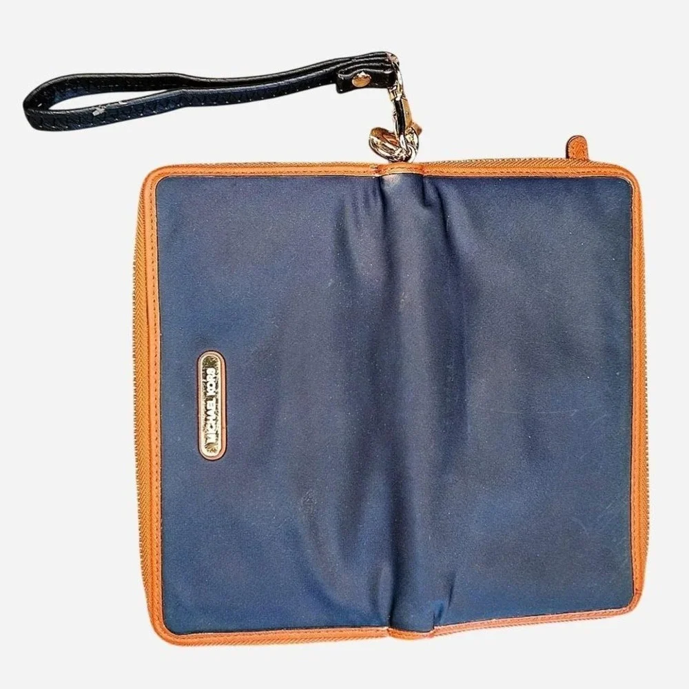 Michael Kors blue and brown leather trim wallet‎